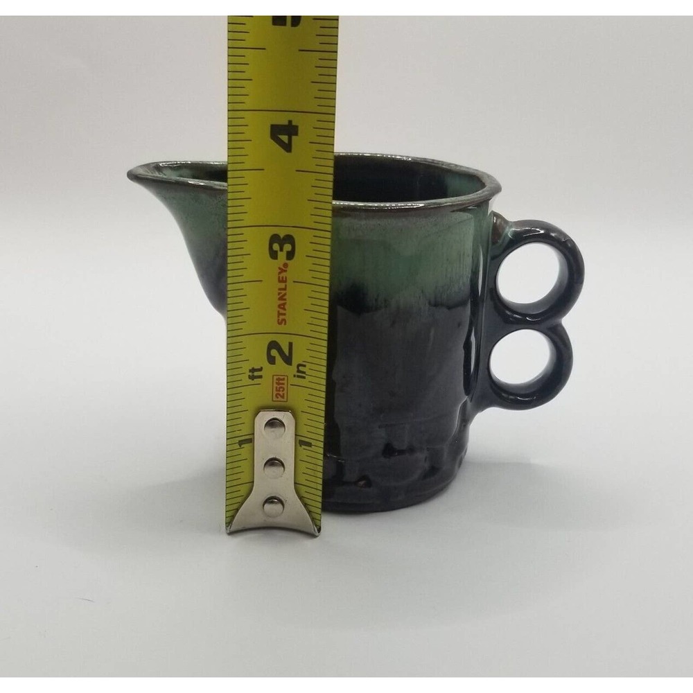 Vintage Japan Dark Brown Green Drip Glaze Trigger Handle Pottery Creamer Pitcher - Picture 8 of 9